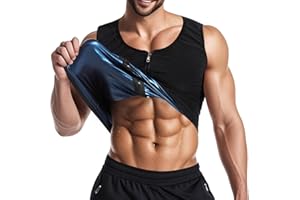 Sahunfri Chaleco Sauna Hombre con Cremallera, Traje Deportivo de PU y Seda de Leche, Triple Sudoración, Quema Calórica y Sudoración para Hombres que Pierden Peso