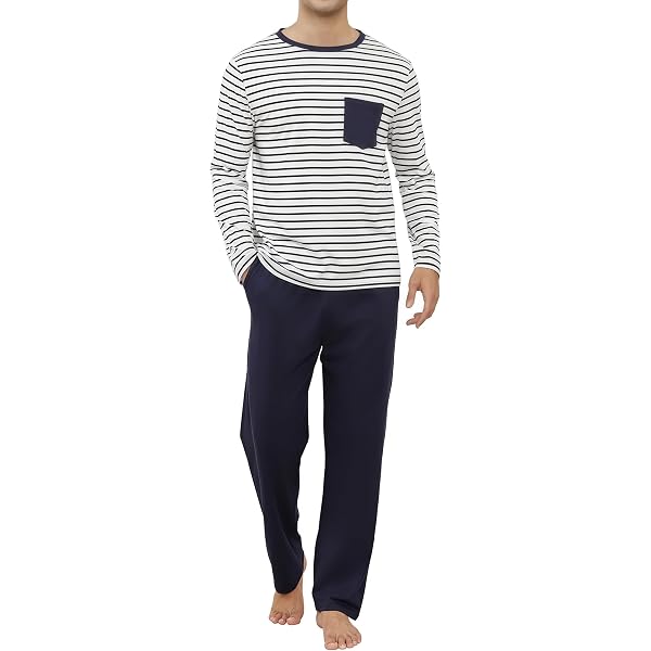 Reliwel Pyjama Homme Coton Long 2 Pièces – Ensemble Manches Longues Col Rond, Pantalon Élastique, Doux Et Respirant Pour Nuit Et Détente