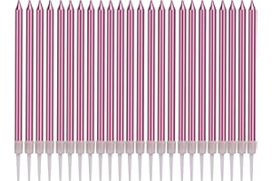 LUTER Metallic Birthday Candles in Gold Holders Rose Top Birthday Cake Candles Long Thin Cupcake Candles for Wedding Party Decoration (24 Pieces)