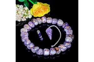‎ABHISUBYA Amethyst Stein Runen – Kristalle – Edelsteine – Heilsteine Set – Runensteine – Edelsteine Set – Feng Shui Dekoration – Meditationszubehör – spirituelle Dekoration – 25er Runen Set