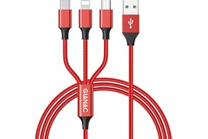 GIANAC Kabel Multi USB, [1,5 m] 3 w 1, nylonowy, wielokrotny, uniwersalny kabel do ładowania iP Micro USB typ C do telefonów, Android Galaxy, Huawei, Mate20, Honor View 10, Nexus, HTC, Motorola, Nokia, LG, Sony, PS4 (czerwony)