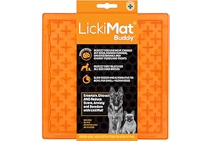 Lickimat Classic Buddy, alimentador lento para perros, tapete para lamer, yogur o mantequilla de maní. Alternativa divertida a un cuenco de alimentación lenta, naranja