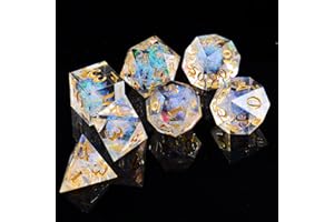 ORUZA 7 PCS Polyhedral DND Dice Resin Sharp Edge D&D Dice Set for Dungeons and Dragons RPG MTG Table Role Playing Games Die D20 D12 D10 D8 D6 D4 D%