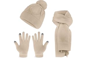 JYZPJ Winter Beanie Hat Scarf Touch Screen Gloves 3 in 1 Set for Women Girls Ribbed Knit Red and Pink Hat