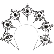 Couronne Gothique Lolita Soleil Halo - Diadème Baroque En Métal & Cristal Noir - Pour Déguisement, Mariage, Halloween, Bal - Taille Unique