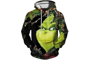 QWUVEDS Herren und Damen Weihnachten Christmas Hoodies Lustige kreative 3D Pullover Sweatshirt für Jungen Mädchen Langarm Hoodie Kordelzug Sweatshirt Grinch Pullover Decken Hoodie Grinch Kleidung