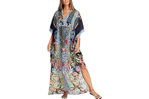 Snyemio Robe de Plage Femme Tunique Caftan Grande Taille Kaftan Bohème Maxi Longue Fluide Eté