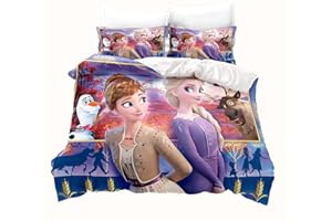 LKFFHAVD Ropa de cama de dibujos animados Anna y Elsa, diseño de dibujos animados, 135 x 200 cm, funda nórdica con funda de almohada, apta para niños y niñas (135 x 200 cm, 6)