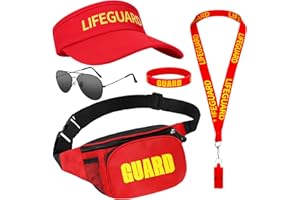 Dreamtop 5 PCS Life Guard Costume Accessories KIt Include Lifeguard Hat Waist Pack Whistle Sunglasses Wristband Lifeguard Fancy Dress for Adult Women Men Beach Poor Halloween Cosplay Party