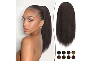 RUWISS Queue de Cheval avec Cordon pour Femmes Noires Extension de Cheveux Yaki Droits Ponytail Queue de Cheval Épais de 40 CM Clip Synthétique Cheveux de Queue de Cheval Brun Foncé