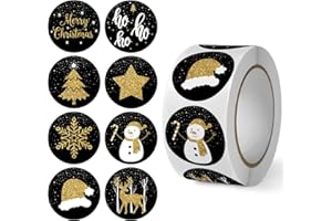 MORLUKS 500 Stück Aufkleber Weihnachten, Weihnachtsaufkleber Rolle Geschenketiketten, Weihnachtssticker Selbstklebend, Weihnachts Sticker Deko für Weihnachtskarten Geschenktaschen Papiertüten (Schwarz) 2