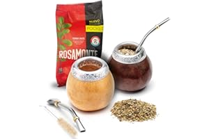‎BALIBETOV BALIBETOV Set mit 2 Yerba Mate Gourd und 1 Packung mit 100g Yerba Mate – Yerba Mate Cup Argentinien – 2 Mate Tassen, 2 Bombilla, 1 Reinigungsbürste, 1 lose Yerba Mate Tasche (BRAUNEE - NATÜRLICHE)