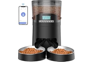 HoneyGuaridan Distributeur Croquettes Automatique Double, 4.5L 2.4G WiFi pour Chat & Chien Connecté avec Application et Enregistrement Vocal, Programmable -1 à 6 Repas par Jour