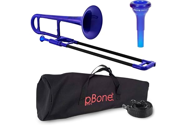 PBONE 700639 Trombone MINI avec embouchure et housse, Bleu