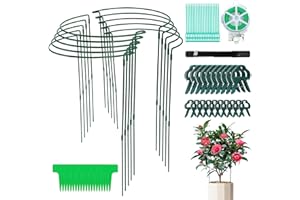 HEDMON 10 PCS Demi-Rond Supports de Plantes réglables 40 cm métal, Tuteurs pour Plantes Demi Cercle, Grand Plant Holder Fleurs Support tuteur Plante Interieur Exterieur+20 PCS Clips Jardin Tomate, Rosier