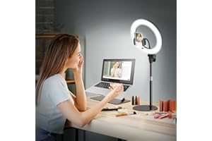 Ringlicht mit Stativ Handy Laptop Videokonferenz Licht,Evershop 10.5” Ring Light Ringleuchte LED 3 Lichtfarben+10 Helligkeiten 360°Drehbar Schreibtisch Streaming Beleuchtung Licht YouTube Tiktok