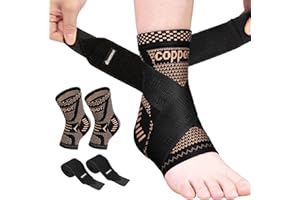 INDEEMAX Ankle Brace for Women Men, 2 Pack Ankle Support Brace for Sprained Ankle, Plantar Fasciitis, Running, Football, Achilles Tendon Support for Achilles Tendonitis, Copper Infused, M