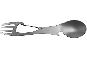 Kershaw Ration XL; Tenedor completo, cuchara de gran tamaño para comer; 60% más grande que la ración original; Equipado con abridor de botellas y mosquetón; acero inoxidable con acabado de cuentas;