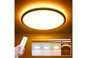 NIORSUN Plafonnier LED Dimmable, 24w 2400lm Plafond LED avec Télécommande, 1800k Veilleuse de Couleur Chaude, 3000k-6500k Éclairage de Plafond pour Chambre Salon Chambre d'Enfant 29cm-Noir