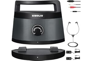 SIMOLIO Wireless TV Speaker Handy, Wireless Altoparlante Portatile per TV Senza Fili per Anziani, Connessione Ottica/RCA/AUX, Nessun Ritardo, Cuffia Extra Inclusa - SM-621D