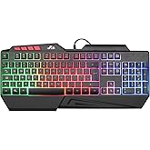 Rii RK202 Gaming Keyboard,LED Rainbow Backlit Light up Keyboard With Membrane Keys,Spill-Resistant,for PC Computer,Laptop,Win