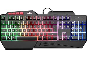 Rii RK202 Gaming Keyboard,LED Rainbow Backlit Light up Keyboard With Membrane Keys,Spill-Resistant,for PC Computer,Laptop,Windows,Gamer,Xbox one,PS4,PS5-UK Layout