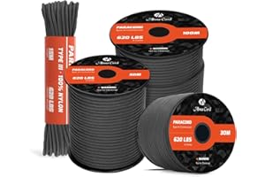 Abma Cord Paracord 4mm 9 Fili 50m Corda Paracord Nylon Corda da Paracadute Tipo 3 620lbs - Max. 280 kg - Nero