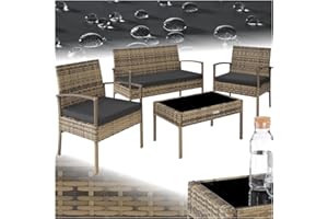 tectake® Poly Rattan Gartenmöbel wetterfest, Gartenset mit 2X Sessel, 1x Gartenbank, 1x Tisch, Outdoor Lounge Möbel Set für Garten, Terrasse und Balkon - Natur