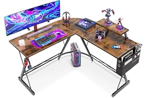 ODK Tavolo da gioco, scrivania per computer, scrivania da gioco con angolo rotondo, tavolo da gioco con ripiano per monitor, (127 x 127 cm, Vintage)