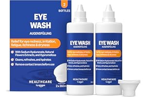 Amazon Basic Care Solución de lavado ocular con hialuronato sódico y extractos de flores naturales, 360ml (Paquete de 2)