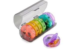 MEDCA Tygodniowy organizer na tabletki – 2 przegródki na tabletki na 7 dni przed południem – przenośny, trwały i wygodny podróżny pokrowiec na tabletki, oleje rybne, witaminy i suplementy, tęczowy, 1