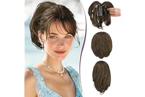 RUWISS Ponytail Cheveux Naturel avec Pince Humains pour Femmes, 22cm Courts Droite Postiche Chignon avec Métaux Malléables Extension Queue de Cheval Cheveux Brun Naturel