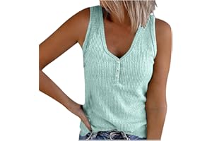 SYDUZAX Knitted Vest Tops Women Slim Fit V Neck Button Sleeveless Tank Top Ribbed Summer Tops Solid Color Tee Tops Stretch Vest Casual Basic T Shirt Undershirt Knit Tank Pullover Tunic Shirts Camisole