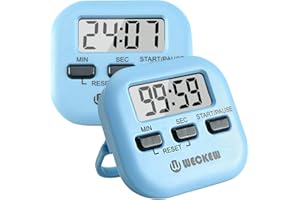 Kitchen Timer, WECKEW 2 Pack Digital Kitchen Timer Magnetic Countdown Stopwatch Timer with Loud Alarm, Big Digit, Back Stand, Hanging Hole for Cooking, Shower, Bathroom, Kids, Teacher(Blue)