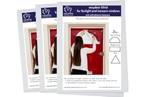 Easyblinds Easydoor transom window/fanlight blind, PACK OF 3, white, quick fix instant blind, self-adhesive attachments, cut to size and shape as required