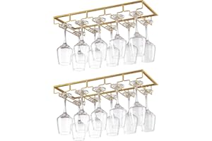 YunNasi Porta Bicchieri Sospesi Porta Calici Sottopensile Portacalici Sottomensola Appendi Calici da Vino Mantieni i Bicchieri Asciutti per Bar Ristorante Cucina, 2 Pezzi 5 Binari, Oro