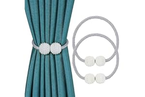 All-Pie Magnetic Curtain Tiebacks (2 Pack) 18.5" Pearl Curtain Rope and Magnetic Tieball,Decorative Curtain Tiebacks for Home, Office, Hotel Window Decoration,Pretty and Fashion (Grey)