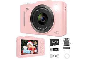 BEMKIA Macchina Fotografica Digitale 4K: 48MP Fotocamera Digitale con Scheda di Memoria Da 64GB, Schermo LCD da 2,8", Zoom Digitale 16x, Camera Digitale per Bambini, Adolescenti e Principianti (Rosa)