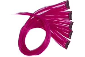 CAISHA 60cm 5 Parti Colorato Ciocca Meches Clip In Extension Extension Per Capelli Lisci Capelli Lunghi Parrucchino Fucsia BST112