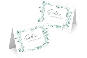 ‎MAVANTO Tischkarten Hochzeit Geburtstag DIN A7 - Design Platzkarten zum Beschriften in vielen verschiedenen Designs (100x Stück, Eukalyptus Kranz)