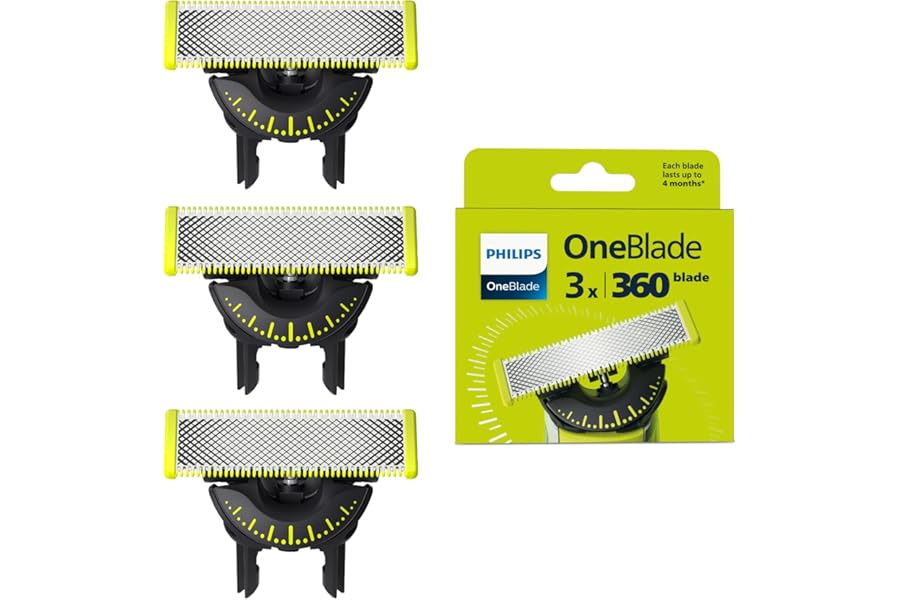 Philips OneBlade Original 360 Blade Heads, Compatible with all OneBlade and Pro Electric Shaver & Trimmers, Original from Philips, 3x One Blade, 12-Month Supply (QP430/60)