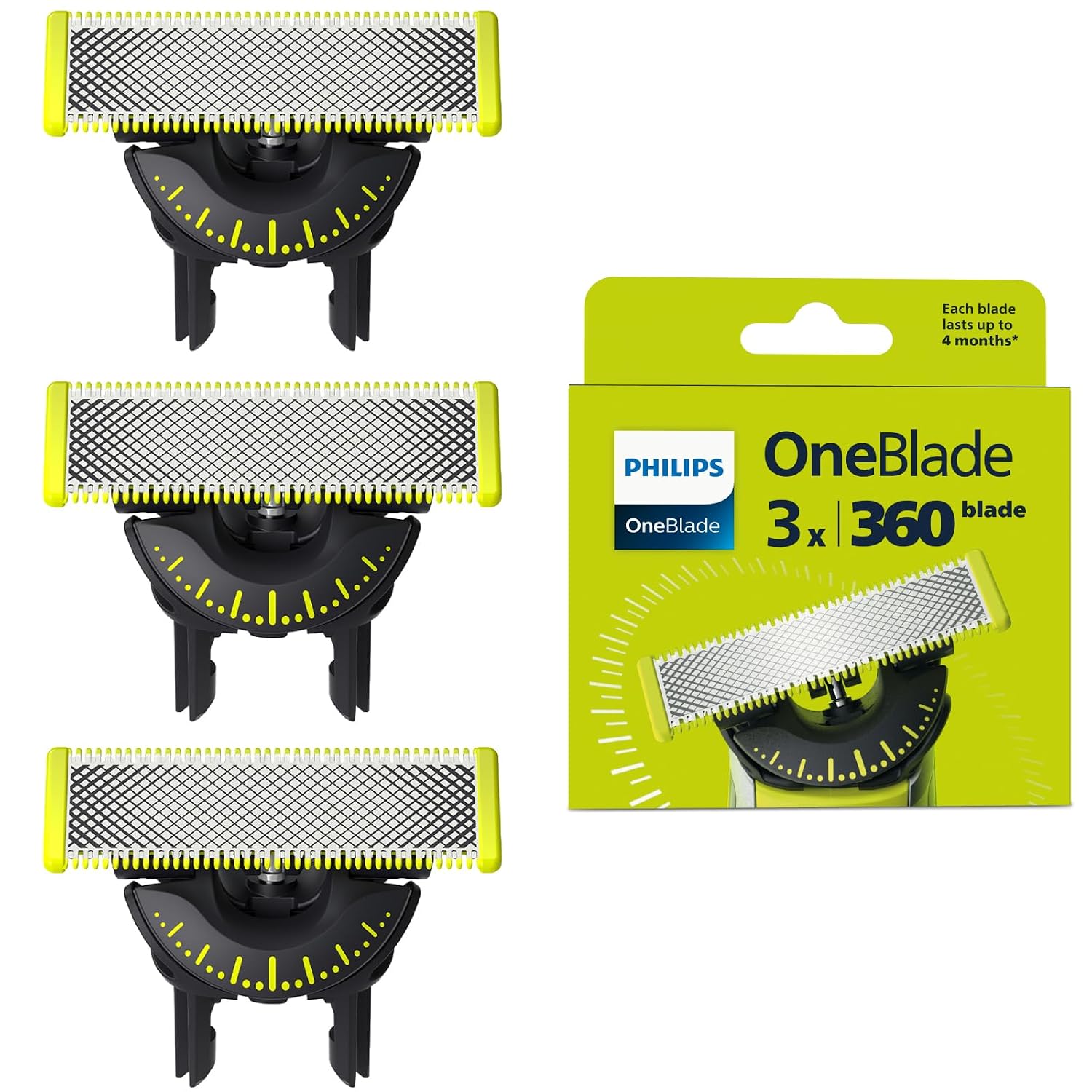 Philips OneBlade QP430/60 - Testine originali a 360 lame, compatibili con tutti i rasoi e tagliabordi elettrici OneBlade e Pro, originali Philips, 3 lame singole, fornitura per 12 mesi