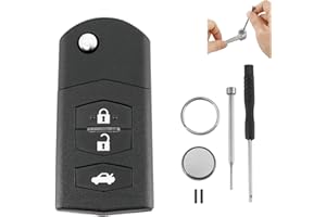 GLOUVDEYZ For Mazda 2 Key Fob 3 For Mazda 5 Key Fob 6 RX-8 MX-5 Key Fob 3 Buttons Car Key Fob Case Battery CR1620 Pin Removal Tool