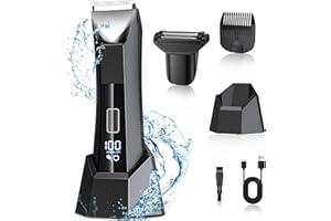HOUPOO 2-In-1 Intimrasierer Mann, Rasierer Herren Intimbereich mit LED Anzeige & Licht, Nass und Trocken Intimrasierer,wasserdicht Intim Rasierer Männer,Körperrasierer Herren für Leiste/Brust/Bart/Beine,IPX7