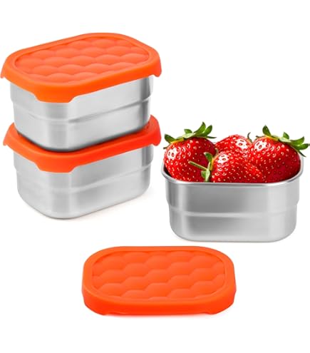 FAB4HOME Lekvrije roestvrijstalen voedselopslagcontainer, set van 3 maaltijdbereiding, voedselcontainer met deksels, metalen verse opslagcontainer voor vriezer, oven, vaatwasmachinebestendig, 600 ml