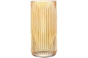 KAYLETIN Ribbed Glass Vase, Amber Flower Vases for Bouquet, Modern Glass Vase for Living Room, Bedroom, Dining Table, Office, Wedding, Bookcase, 20cm