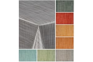 ‎LARO laro Wachstuch-Tischdecke Wachstischdecke Gartentischdecke Leinenoptik, Muster:Leinenoptik Grau Meliert, Größe:80x120