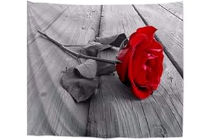 A.Monamour Tapices Romántica Rosa Roja En Tablones De Madera Grises Suelo En Blanco Y Negro Fondos De Arte De Tela Tapiz Colgando De La Pared Decoración De Arte De La Pared Mantel Colcha 153x203cm