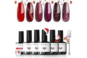 Modelones UV Nagellack 6 Farben Glitzer Rot Serie Gel Nagellack UV Nageldesign Sets Shellac Nagellack Soak Off Gel Polish für Maniküre Nageldesign Herbst