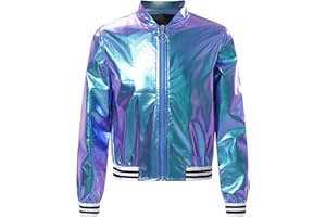 inlzdz Kids Boys Girls Long Sleeve Bomber Jacket Hip-hop Jazz Street Dance Tops Lightweight Coat Dance wear Costume